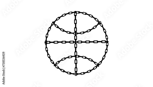 Earth in a chain, basketball shaped chain, black isolated silhouette