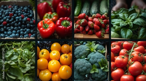 A vibrant display of fresh produce at a farmers market, showcasing a variety of fruits and vegetables.