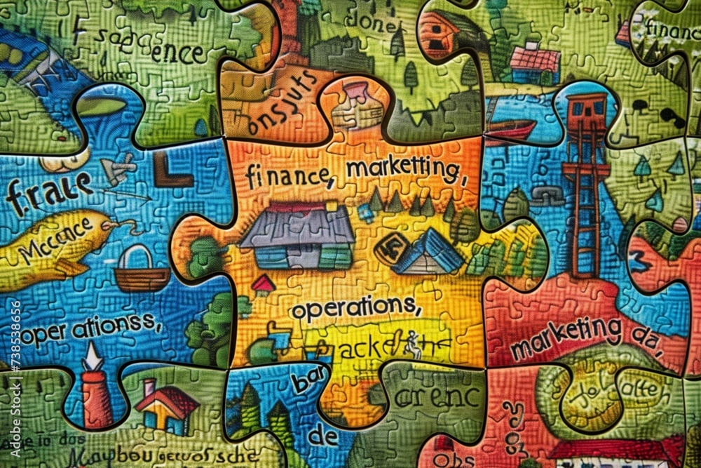 : A puzzle with interlocking pieces labeled : A puzzle with interlocking pieces labeled