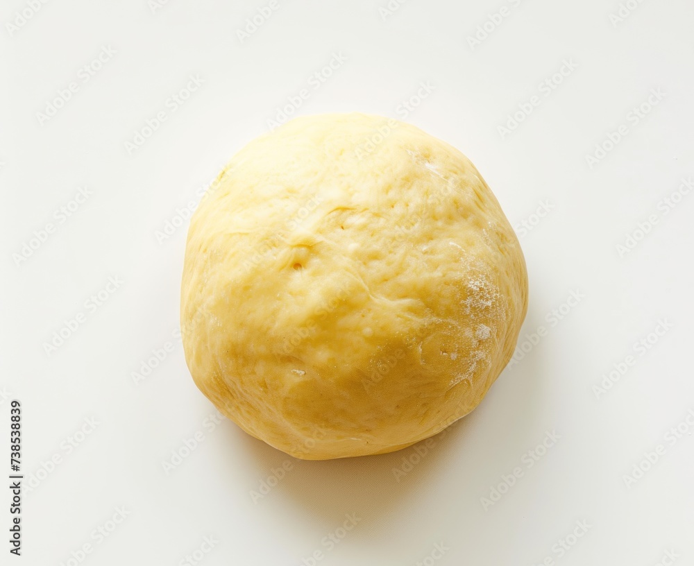 A dough ball on an unused white surface, captured from an aerial view. A dough ball on an unused white surface, captured from an aerial view.