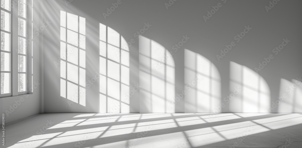 A white wall is showing a light passing through the windows, featuring abstract lines, dramatic shadows, a matte photo, and minimalistic abstraction. A white wall is showing a light passing through the windows, featuring abstract lines, dramatic shadows, a matte photo, and minimalistic abstraction.