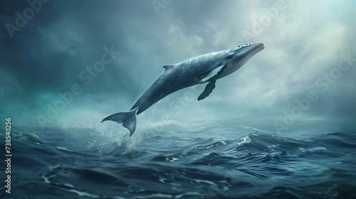 Blue whale jumping from the sea.