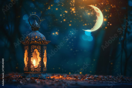 A candlelit lantern with moon and stars is presented  creating mysterious backdrops