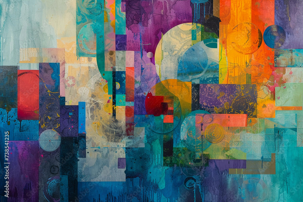 Fototapeta premium Abstract watercolor artwork in a grungy, colorful style