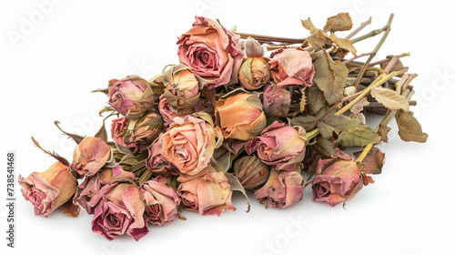 Bouquet of dried pink roses isolated on white. © Daniel