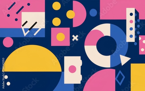1990s aesthetic image with abstract shapes, capturing the dynamic spirit of the decade in shades of blue, pink, and yellow.