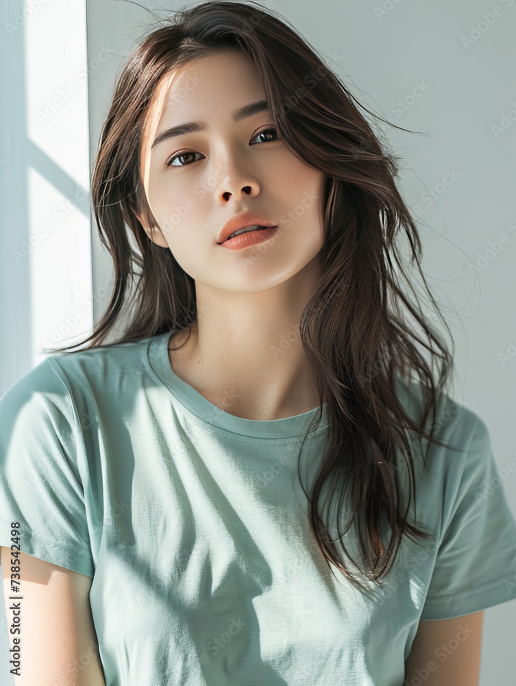 Asian beauty on a grey bed, a serene moment captured. Graceful and contemplative, she paints a picture of tranquility in shades of grey. Asian beauty on a grey bed, a serene moment captured. Graceful and contemplative, she paints a picture of tranquility in shades of grey.