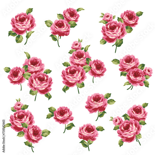 A collection of rose materials ideal for textile design 