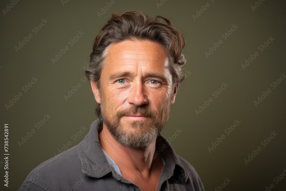 Handsome middle age man with beard and mustache over grey background Handsome middle age man with beard and mustache over grey background