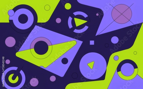 1990s scene with dynamic abstract shapes, capturing the essence of the decade in vibrant tones of blue, purple, and lime green.