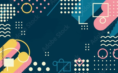 1990s-inspired background with dynamic abstract shapes, reflecting the dynamic spirit of the decade in vibrant hues of blue, pink, and yellow.