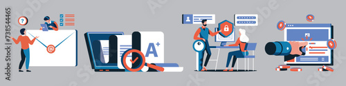 Web Development, data and ads management, cyber security, rating and UI design services. Vector illustration