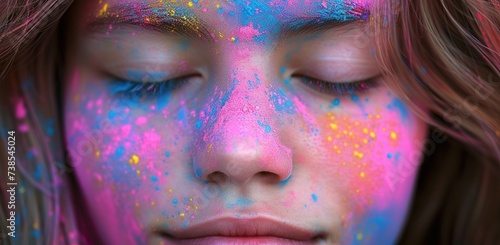 Female face with colorful cosmetics on the skin. The concept of makeup artistry.