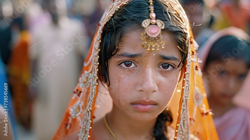 Solemn Revelry: Despite the festival's joyous atmosphere, a child bride's tears speak of her hidden anguish.