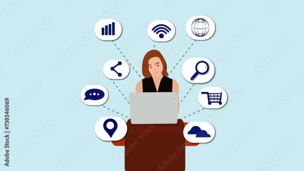 girl with internet and laptop cartoon animation girl with internet and laptop cartoon animation