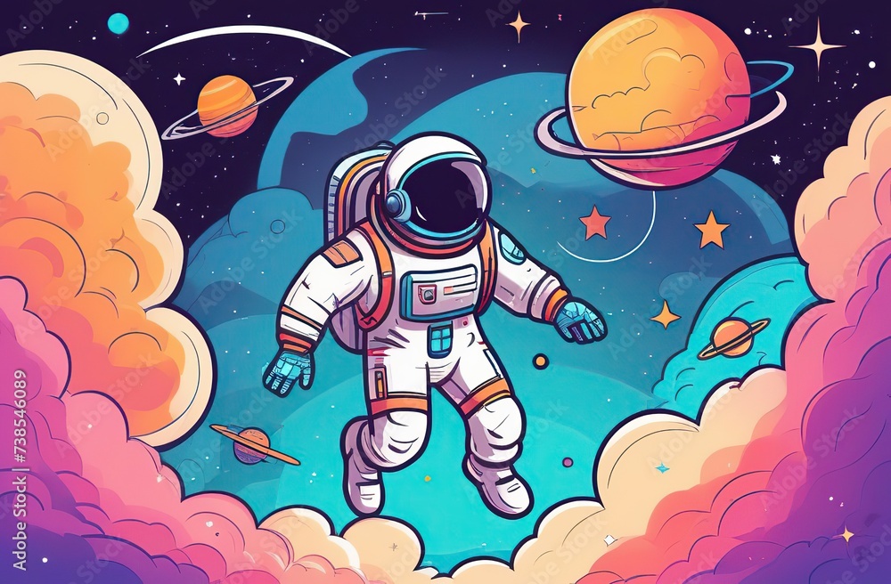 Conceptual creative work featuring a businessman in a spacesuit flying in the skies. Astronomy, art, dreams, astronautics, and the Day of Human Space Flight are all concepts. creative thinking Conceptual creative work featuring a businessman in a spacesuit flying in the skies. Astronomy, art, dreams, astronautics, and the Day of Human Space Flight are all concepts. creative thinking