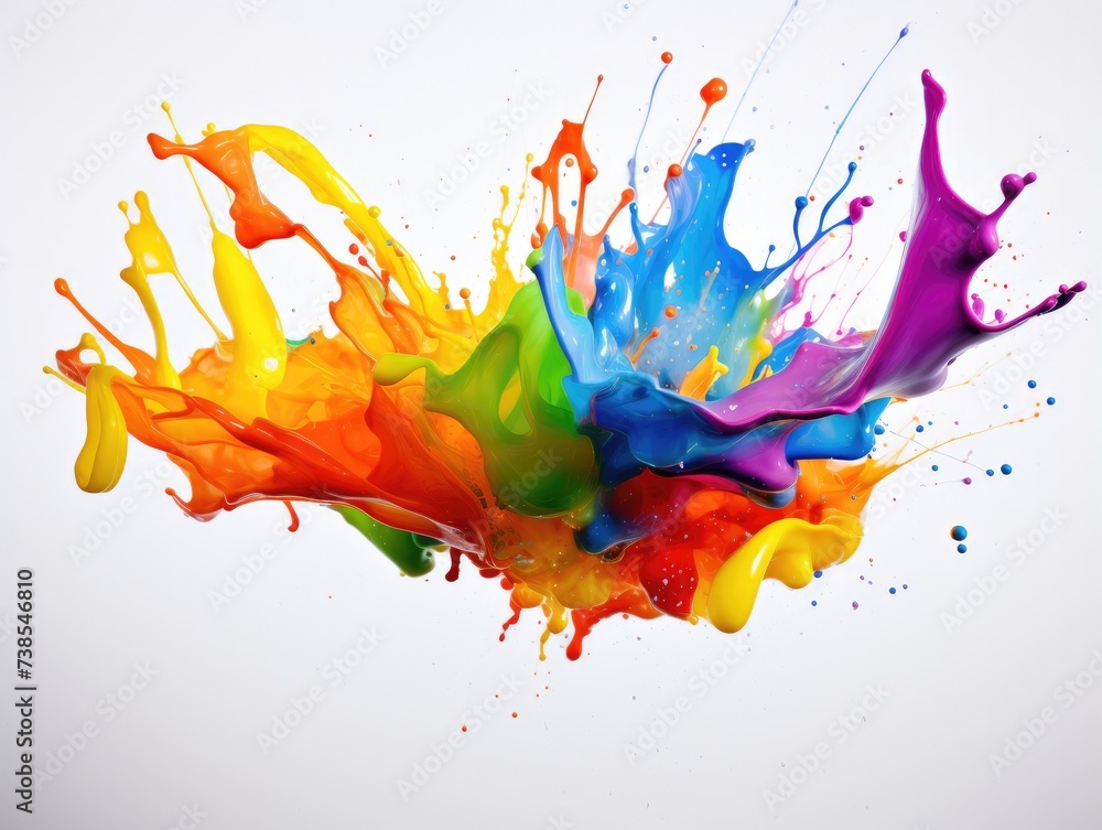 Colorful paint splashes on a white background. Generative AI.