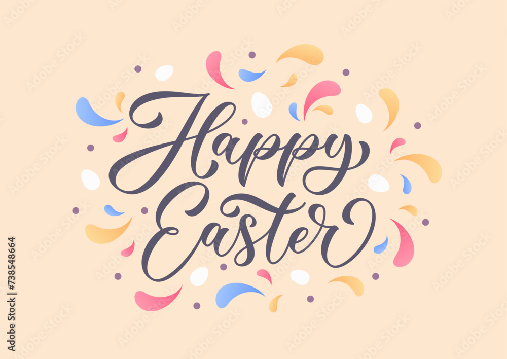 Happy Easter abstract lettering composition. Hand drawn holiday calligraphy. Typography design for holiday invitation and greeting card of the happy Easter day