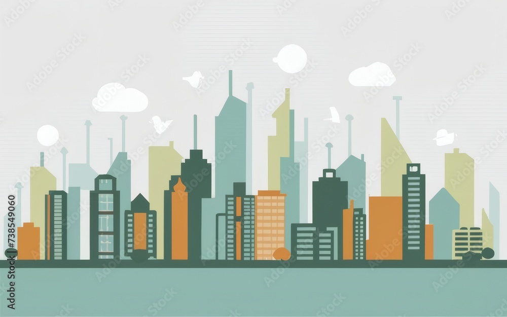 An urban skyline with minimalistic design, using clean lines and neutral colors for a serene cityscape backdrop.