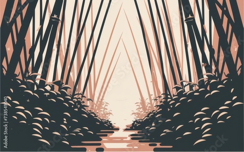 An image with minimalist design, showcasing a bamboo forest with clean lines and neutral colors for a tranquil atmosphere.