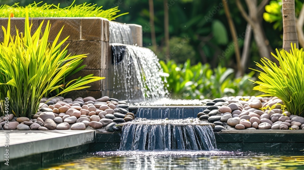 Outdoor home modern water feature fountain waterfall - obrazy, fototapety, plakaty 
