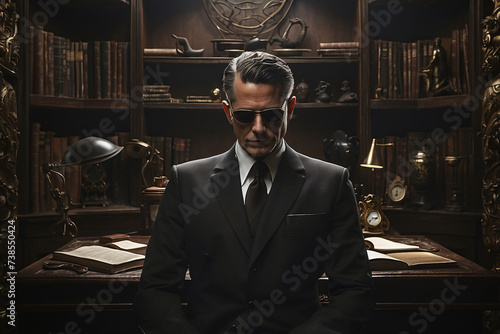 Men in black suit, business character, agent sell, broker, Interesting man 