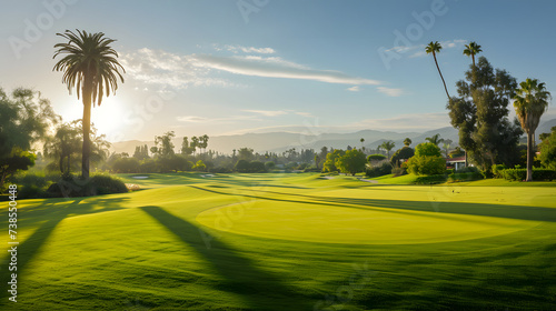 Diverse Golf Courses, Lush Green Fairways and Scenic Backdrops, golf course in the morning, course in summer