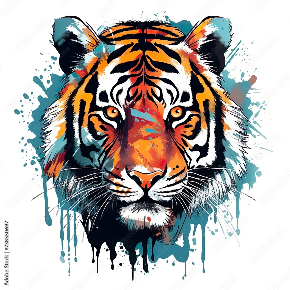 tiger head illustration art for t shirt design isolated on white background 