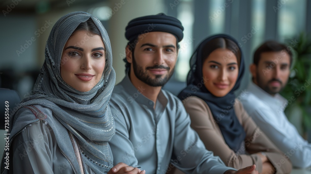 middle-eastern executives in traditional clothes sitting in a meeting room middle-eastern executives in traditional clothes sitting in a meeting room