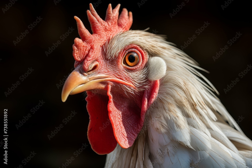 Close-up portrait of a hen with a prominent red comb.