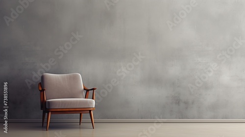 Minimalist interior grey chair against classic wall In an empty room background. 3d rendering