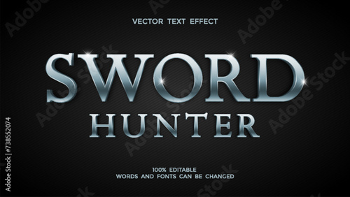 3d silver metallic sword hunter editable text effect