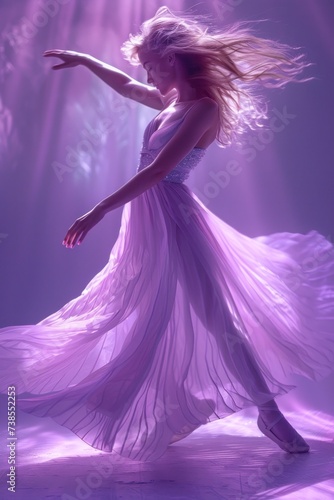 Elegant Ballet Dancer in Pose, Light Purple Blur for Grace