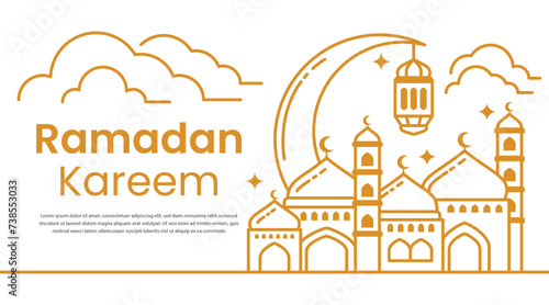 Ramadan Kareem islamic background vector design with icon line style and crescent moon and arabic lamp