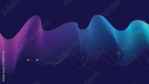 Blue Gradient Wavy Line Flowing Blend Background Concept. Digital Futuristic Artificial Intelligence Wallpaper Suitable for Website, Banner, Poster, Flyer, Presentation, Science, Music, Business. 
