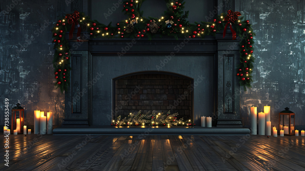 Christmas fireplace decoration with lights