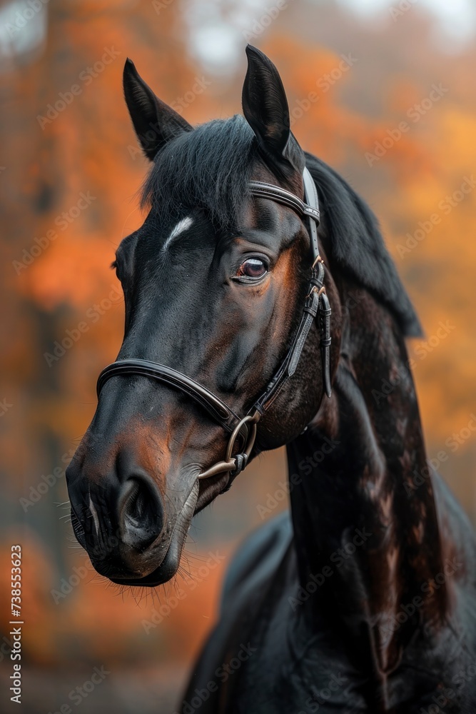 Obraz premium A Deep Blue Blur accentuates the Strength in a Noble Stallion's Profile