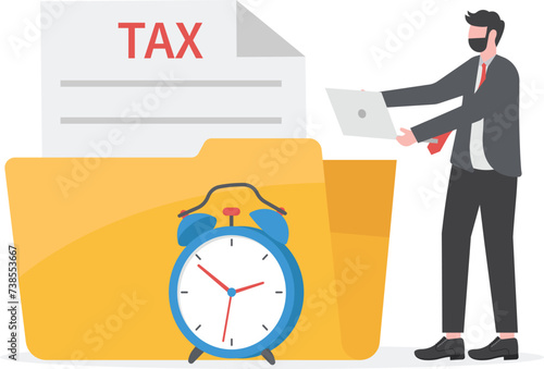 Businessman use tax calendar to filing tax declaration forms online, Annual taxation planning concept

