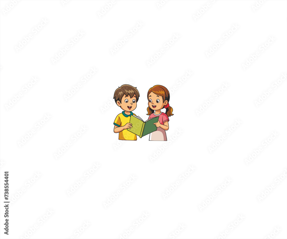 character kids student reading book illustratuin character kids student reading book illustratuin