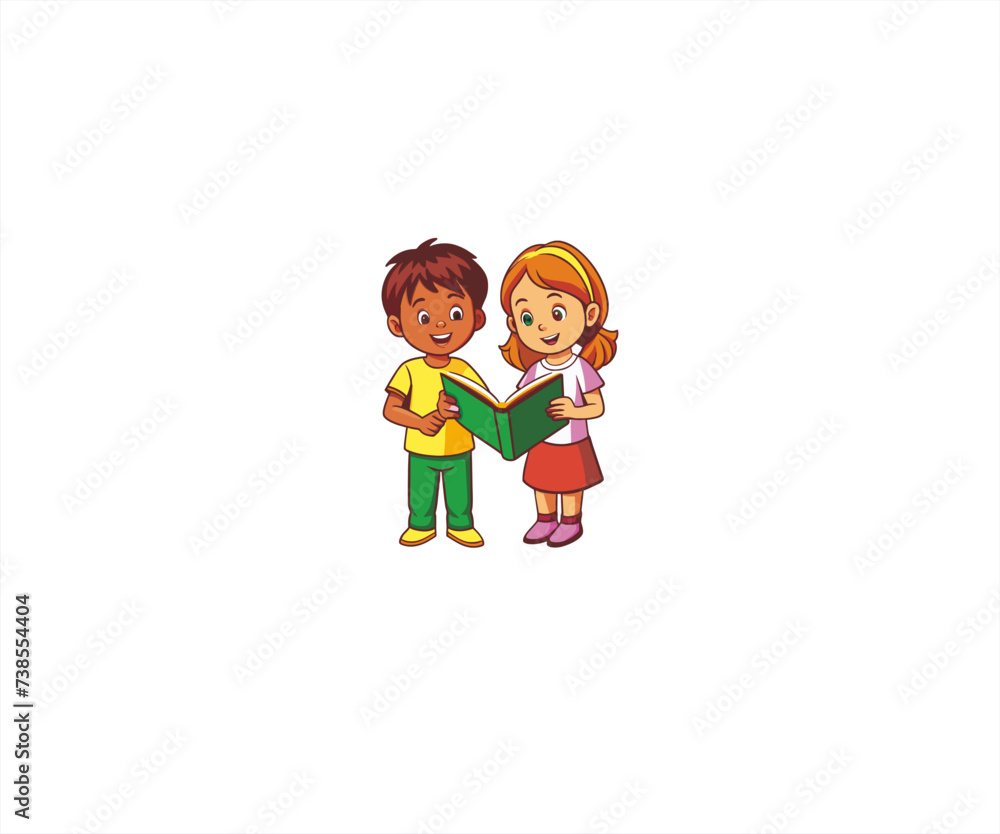 character kids student reading book illustratuin character kids student reading book illustratuin