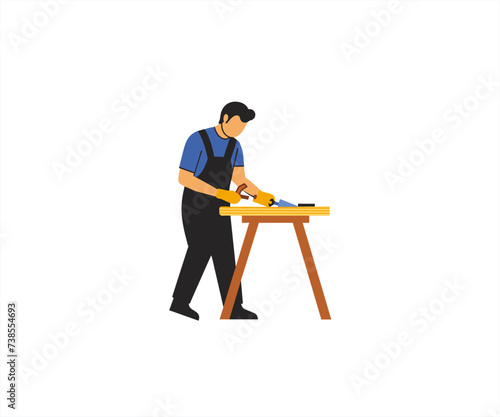 man work in the table character mascot illustration