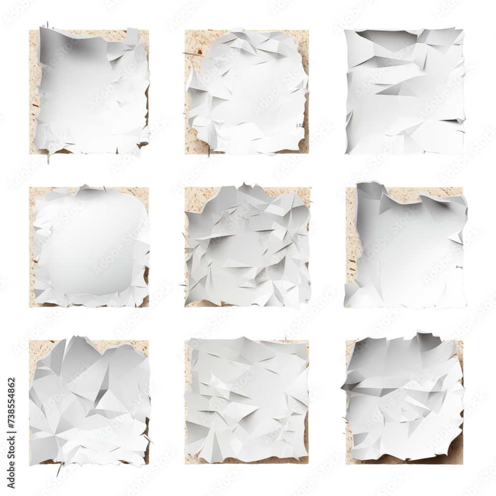 Torn paper frames isolated on transparent background