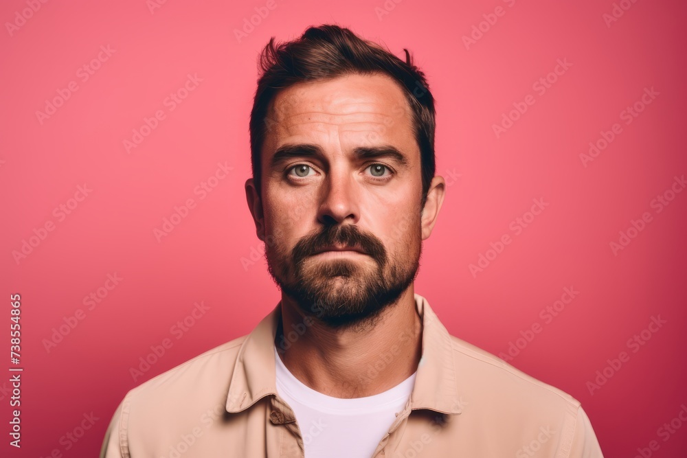 Portrait of a handsome man looking at camera while standing against pink background Portrait of a handsome man looking at camera while standing against pink background