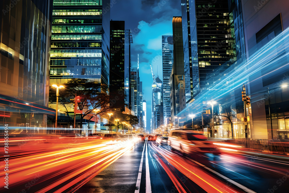 the light trails on the modern building background in shanghai china.