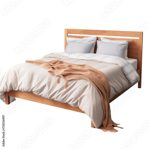 Wooden bed on transparent background