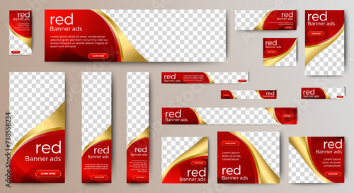Set of Red and Gold Web advertising banner template design. Modern web layout set with standard size. vector