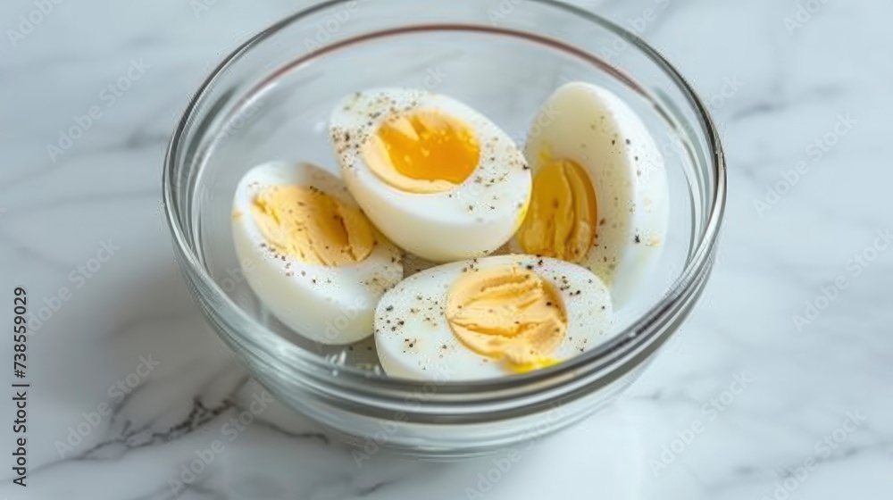 Boiled eggs are cut in a bowl Boiled eggs are cut in a bowl