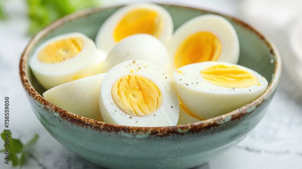 Boiled eggs are cut in a bowl Boiled eggs are cut in a bowl