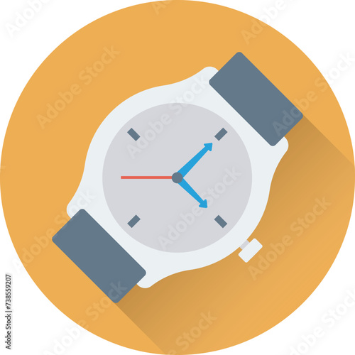 Flat round icon of wristwatch 
