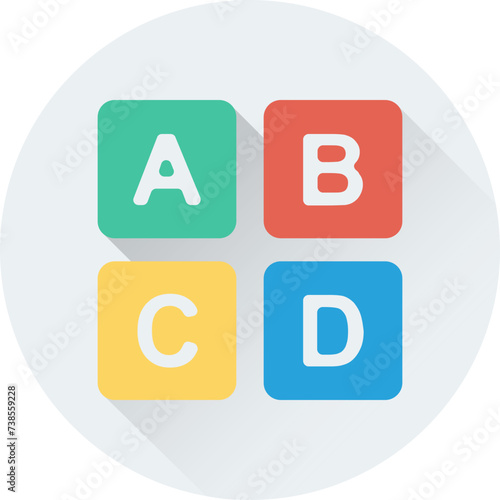 Flat round icon of alphabets 